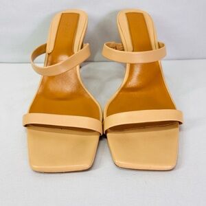 Tan Modern Heels with Square Toe and Minimalist‎ Design